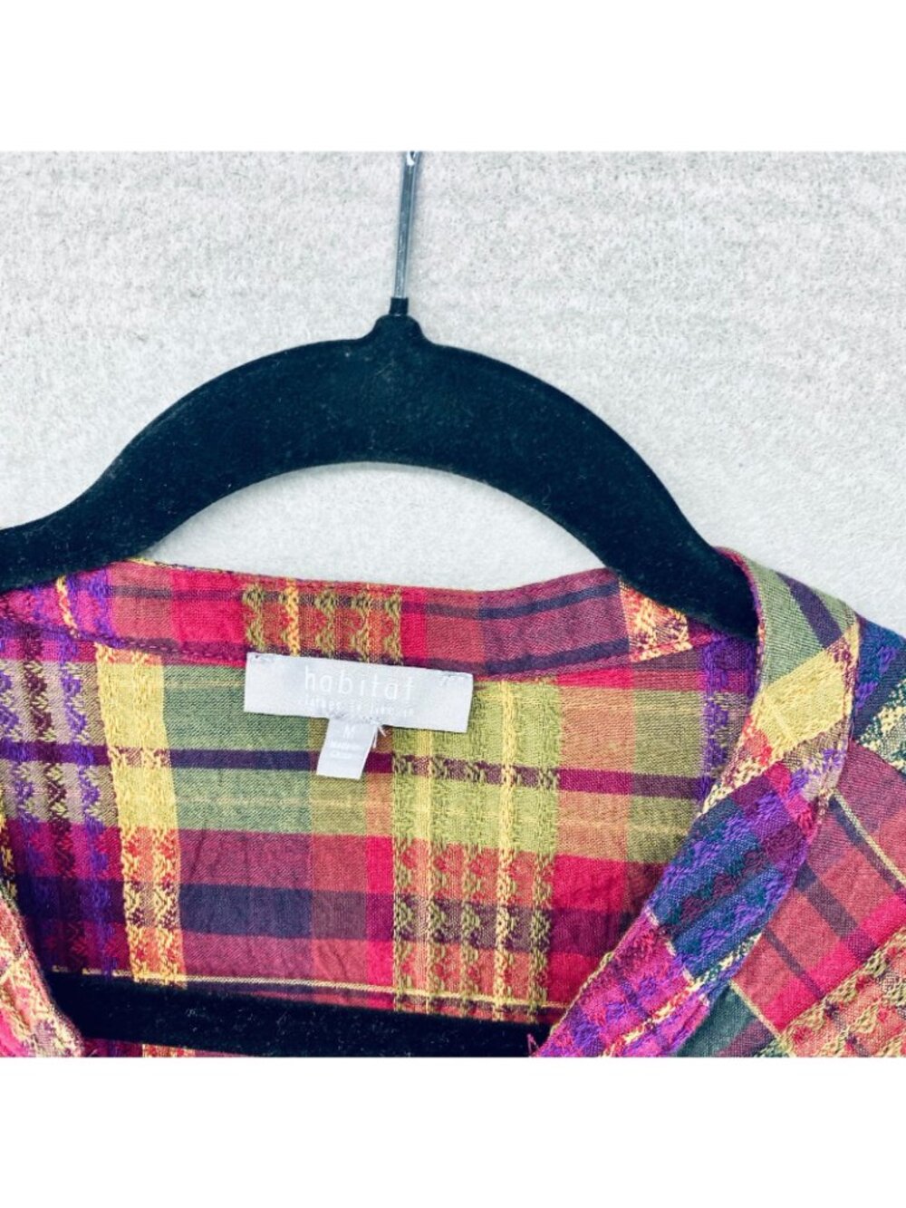 Habitat Top Womens M Multicolor Cotton Blend Plaid Blouse Sustainable Boho - Picture 5 of 12
